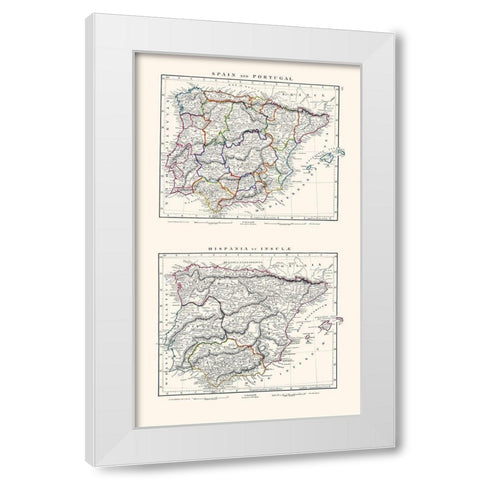 Spain Portugal - Arrowsmith 1828 White Modern Wood Framed Art Print by Arrowsmith
