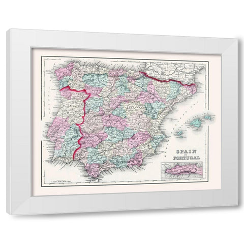 Spain Portugal - Gray 1878 White Modern Wood Framed Art Print by Gray