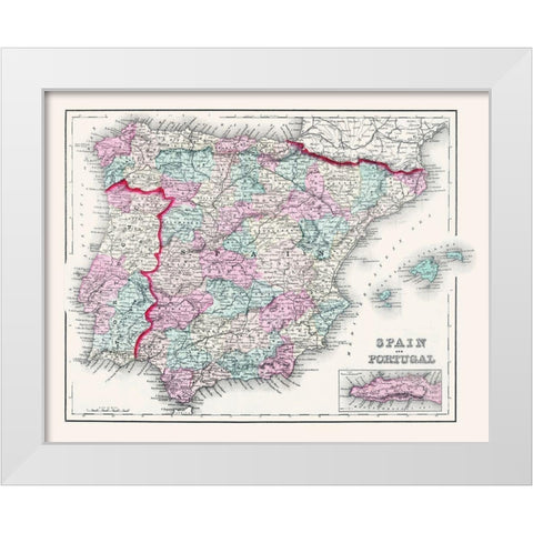 Spain Portugal - Gray 1878 White Modern Wood Framed Art Print by Gray