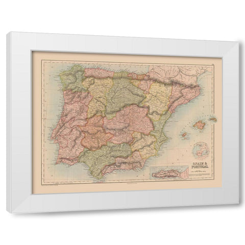 Spain Portugal - Black 1867 White Modern Wood Framed Art Print by Black