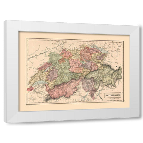 Switzerland - Black 1867 White Modern Wood Framed Art Print by Black