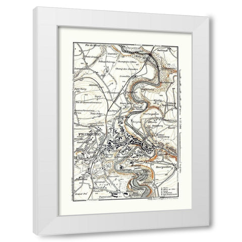 Fribourg Switzerland - Baedeker 1921 White Modern Wood Framed Art Print by Baedeker
