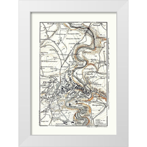 Fribourg Switzerland - Baedeker 1921 White Modern Wood Framed Art Print by Baedeker