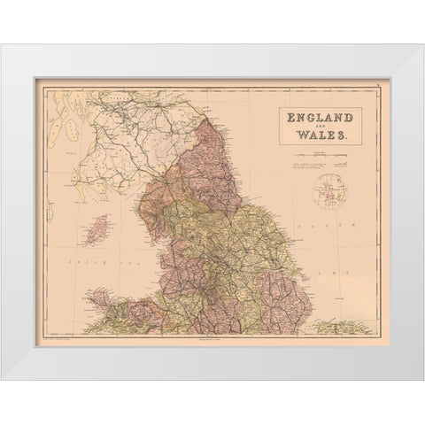 England Wales - Black 1867 White Modern Wood Framed Art Print by Black