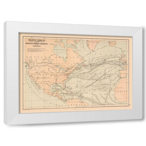 Telegraph Lines Europe America - Black 1867 White Modern Wood Framed Art Print by Black