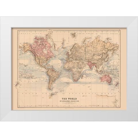 Mercator Projection - Black 1867 White Modern Wood Framed Art Print by Black