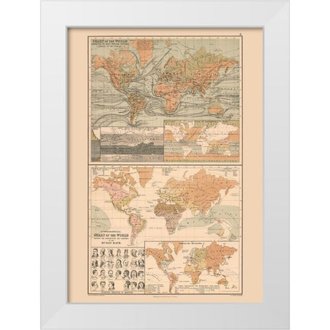 Ocean Currents Human Races World - Black 1867 White Modern Wood Framed Art Print by Black
