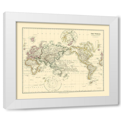 Mercator Projection - Arrowsmith 1844 White Modern Wood Framed Art Print by Arrowsmith