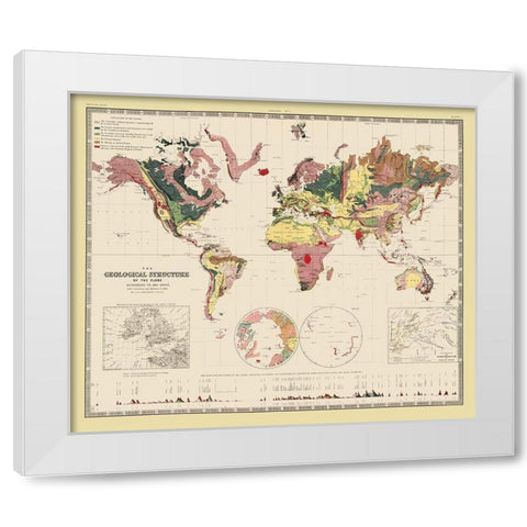 Geological Structure of Globe - Johnston 1855 White Modern Wood Framed Art Print by Johnston