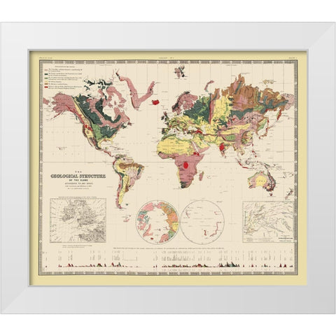 Geological Structure of Globe - Johnston 1855 White Modern Wood Framed Art Print by Johnston