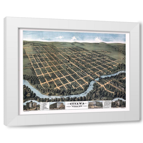 Ottawa Kansas - Glover 1872 White Modern Wood Framed Art Print by Glover