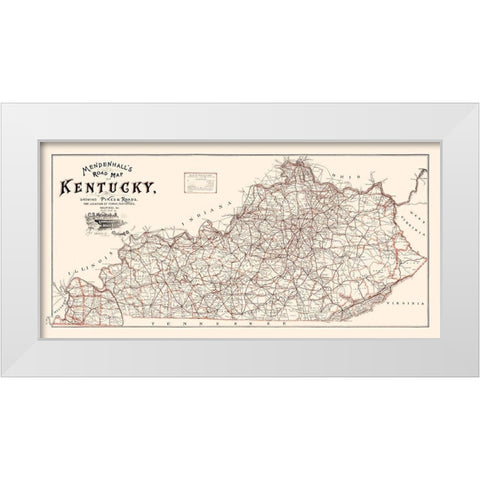 Kentucky Road Map - Mendenhall 1900 White Modern Wood Framed Art Print by Mendenhall