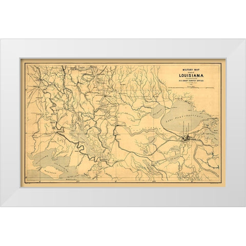 Louisiana Miltary Map - Bache 1863 White Modern Wood Framed Art Print by Bache