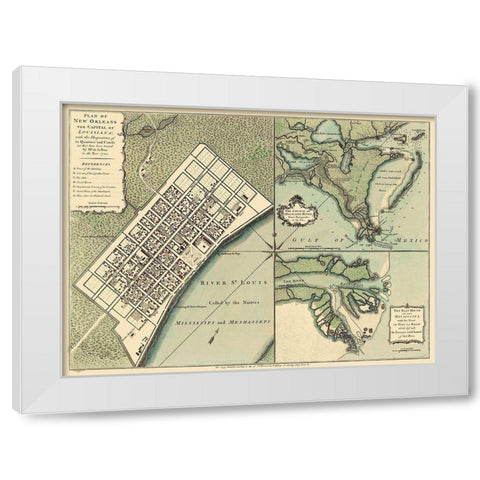 New Orleans Louisiana Plan - Jefferys 1759 White Modern Wood Framed Art Print by Jefferys