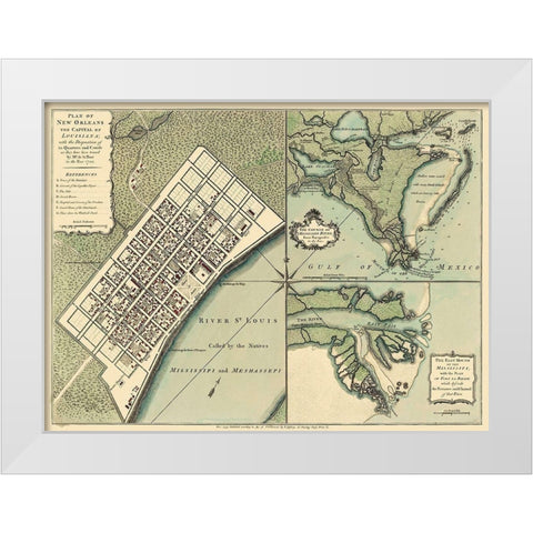 New Orleans Louisiana Plan - Jefferys 1759 White Modern Wood Framed Art Print by Jefferys