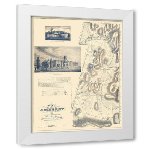 Amherst Massachusetts Landowner - Gray 1833 White Modern Wood Framed Art Print by Gray