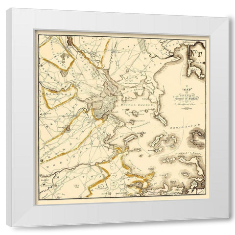 Boston Suffolk Massachusetts - Bowen 1830 White Modern Wood Framed Art Print by Bowen