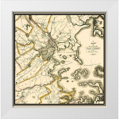Boston Massachusetts - Bowen 1830 White Modern Wood Framed Art Print by Bowen
