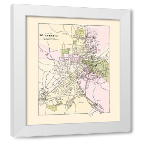 Worcester Massachusetts - Stedman 1871 White Modern Wood Framed Art Print by Stedman