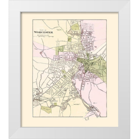Worcester Massachusetts - Stedman 1871 White Modern Wood Framed Art Print by Stedman