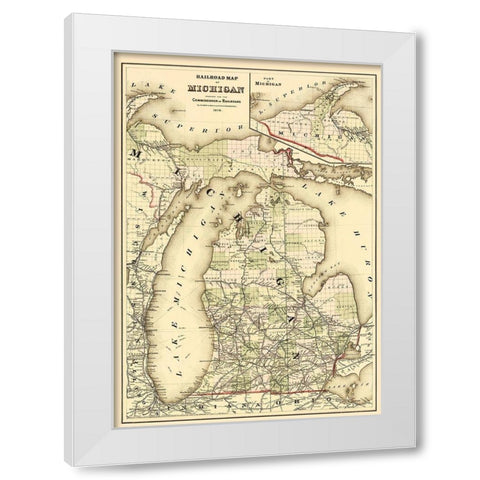 Railroad Map - Gray 1876 White Modern Wood Framed Art Print by Gray