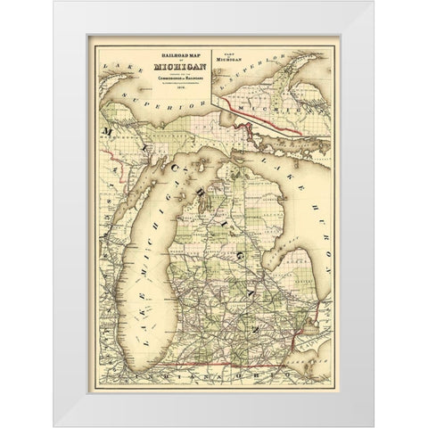 Railroad Map - Gray 1876 White Modern Wood Framed Art Print by Gray