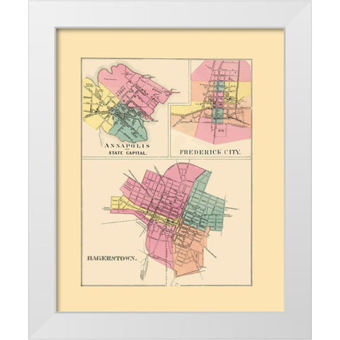 Annapolis, Frederick City, Hagerstown Maryland White Modern Wood Framed Art Print by Stedman