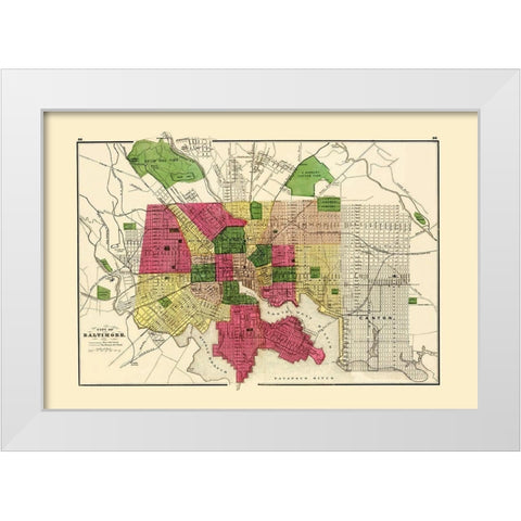 Baltimore Maryland - Stedman 1873 White Modern Wood Framed Art Print by Stedman