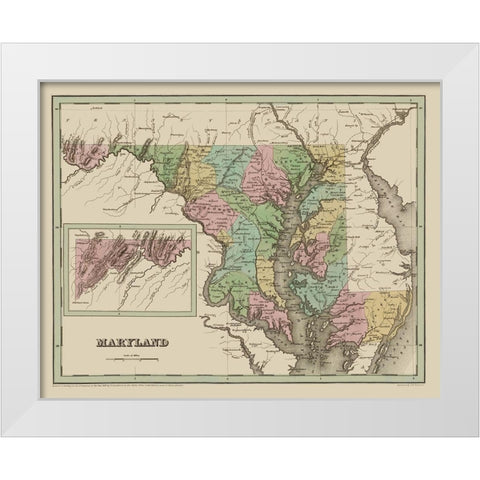 Maryland - Bradford 1838 White Modern Wood Framed Art Print by Bradford
