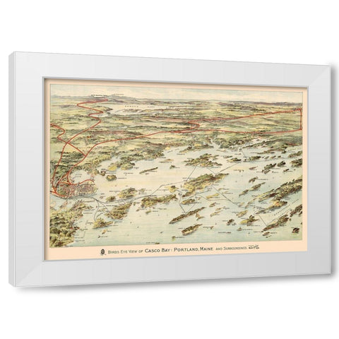Casco Bay Maine - Walker 1906 White Modern Wood Framed Art Print by Walker