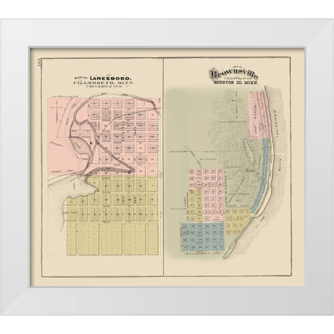 Lanesboro, Brownsville Minnesota - Andreas 1874 White Modern Wood Framed Art Print by Andreas