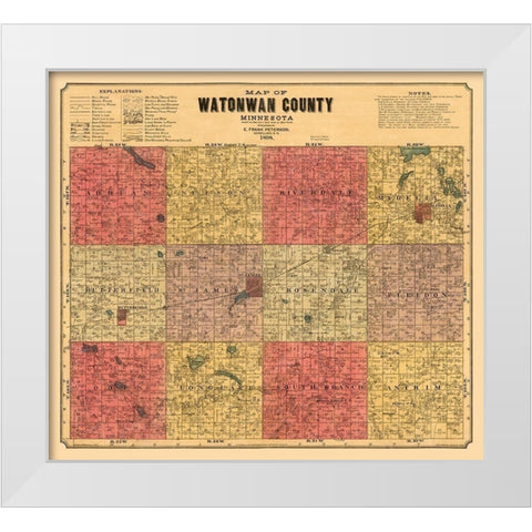 Watonwan County Minnesota - Peterson 1898 White Modern Wood Framed Art Print by Peterson