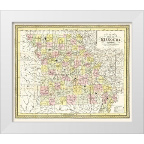 Missouri - Cowperthwait 1850 White Modern Wood Framed Art Print by Cowperthwait
