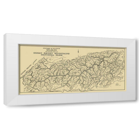 Great Smoky Mts Natl Park, Preliminary 1934 White Modern Wood Framed Art Print by USPS