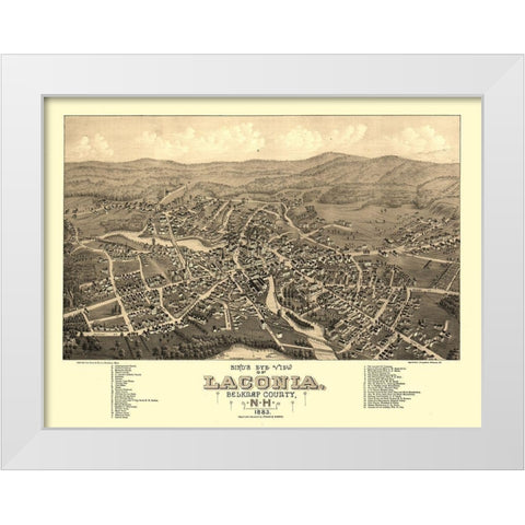 Laconia New Hampshire - Poole 1883 White Modern Wood Framed Art Print by Poole