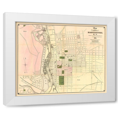 Manchester New Hampshire - Davenport 1873 White Modern Wood Framed Art Print by Davenport