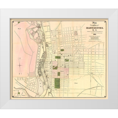 Manchester New Hampshire - Davenport 1873 White Modern Wood Framed Art Print by Davenport