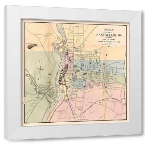 Manchester New Hampshire - Clarke 1879 White Modern Wood Framed Art Print by Clarke