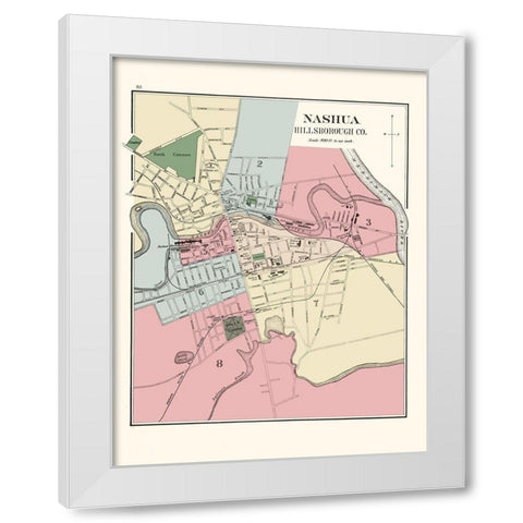 Nashua New Hampshire - Hitchcock 1877 White Modern Wood Framed Art Print by Hitchcock