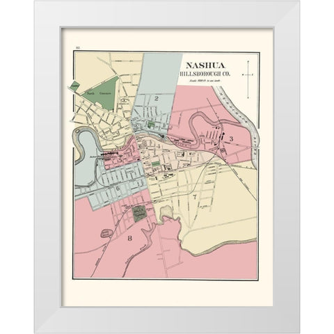 Nashua New Hampshire - Hitchcock 1877 White Modern Wood Framed Art Print by Hitchcock