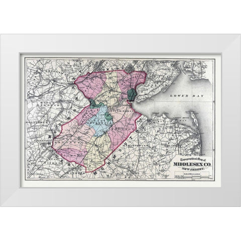 Middlesex New Jersey - Beers 1872 White Modern Wood Framed Art Print by Beers
