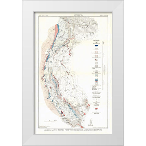Lincoln County Tungsten Nevada Mines - USGS 1942 White Modern Wood Framed Art Print by USGS