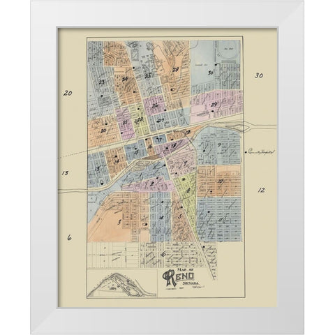Reno Nevada - 1927 White Modern Wood Framed Art Print by Unknown