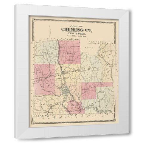 Chemung New York - Beers 1869 White Modern Wood Framed Art Print by Beers