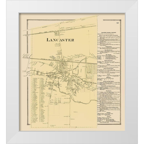 Lancaster New York Landowner - Stone 1869 White Modern Wood Framed Art Print by Stone