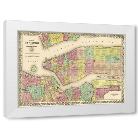 New York New York - Colton 1855 White Modern Wood Framed Art Print by Colton