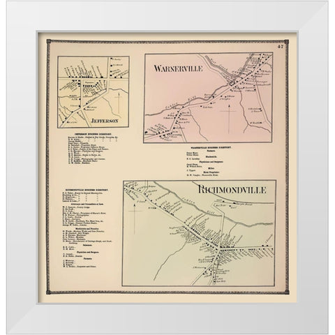 Richmondville New York Landowner - Beers 1866 White Modern Wood Framed Art Print by Beers