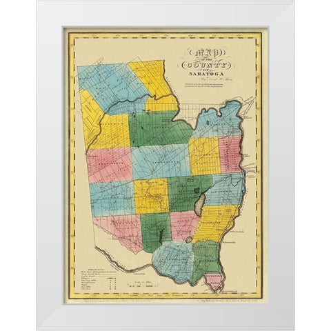 Saratoga New York - Burr 1829 White Modern Wood Framed Art Print by Burr