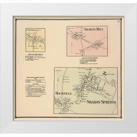 Sharon Springs New York Landowner - Beers 1866 White Modern Wood Framed Art Print by Beers