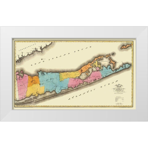 Suffolk New York - Burr 1829 White Modern Wood Framed Art Print by Burr